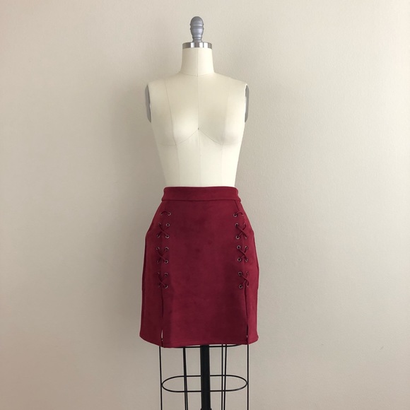 Dresses & Skirts - Lace Up Faux Suede A-Line Skirt